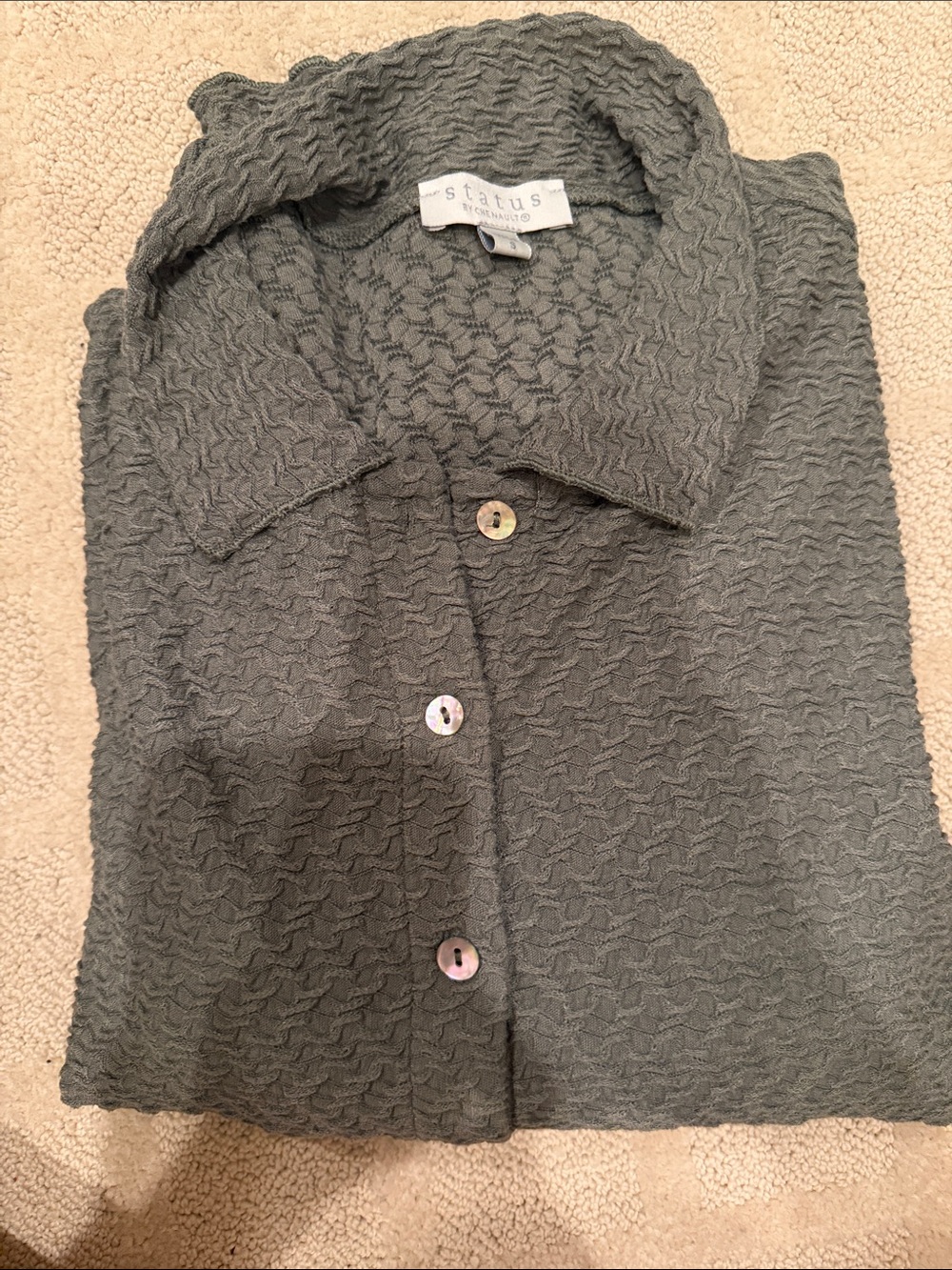 Green Textured Button-Down Shirt